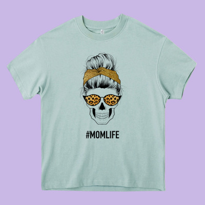 Yellow Glitter, Leopard Pattern Mom Skull Heavy Core Tee Designed By Bettercallsaul