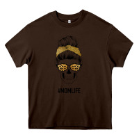 Chocolate Brown Yellow Glitter, Leopard Pattern Mom Skull Heavy Core Tee - Bettercallsaul