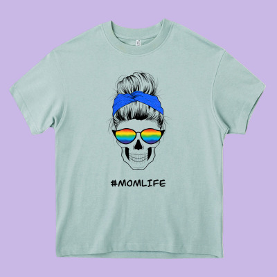 Blue Glitter Rainbow Mom Skull Heavy Core Tee Designed By Bettercallsaul