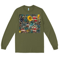 Army Green America Flag Leopard Gemstone Sunflower Long Sleeve Tee - CowCowDesign