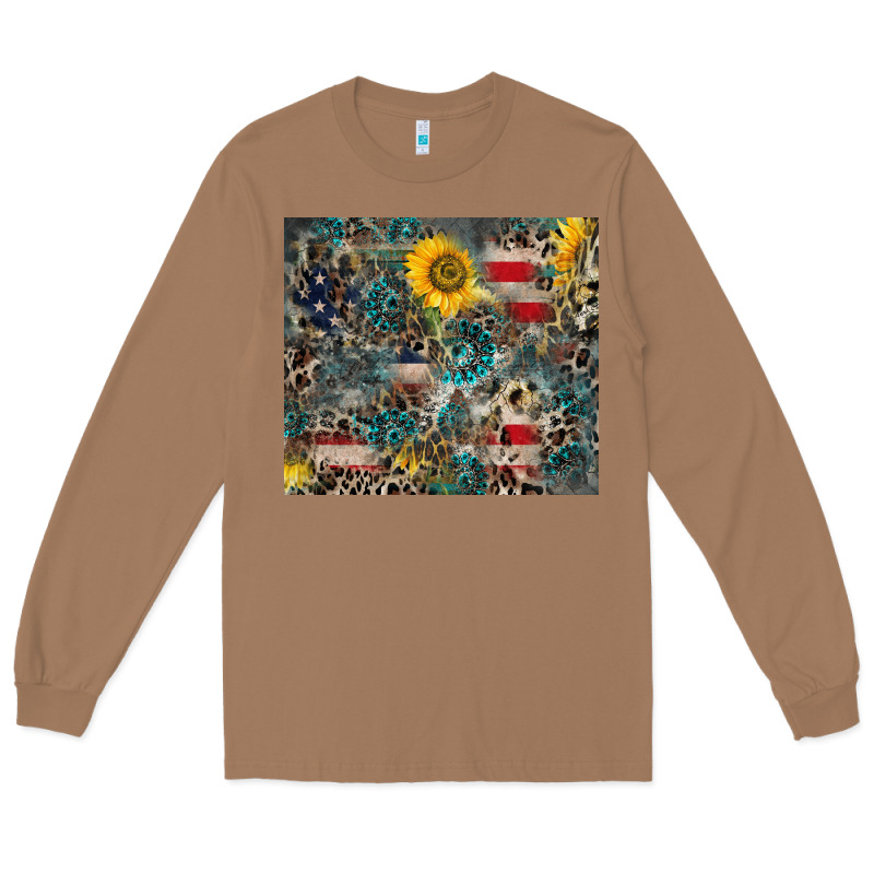 America Flag Leopard Gemstone Sunflower Long Sleeve Tee by CowCowDesign | Teevron