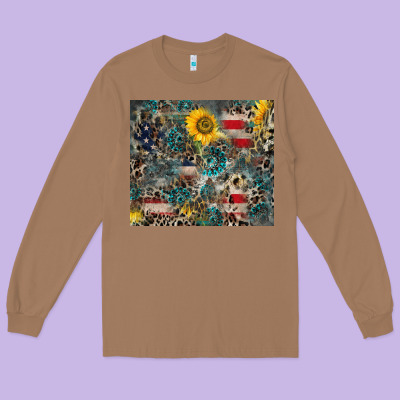 America Flag Leopard Gemstone Sunflower Long Sleeve Tee Designed By Cowcowdesign