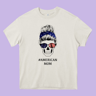 American Stars, American Flag Patterned Mom Skull Heavy Core Tee Designed By Bettercallsaul