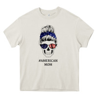 Cream American Stars, American Flag Patterned Mom Skull Heavy Core Tee - Bettercallsaul