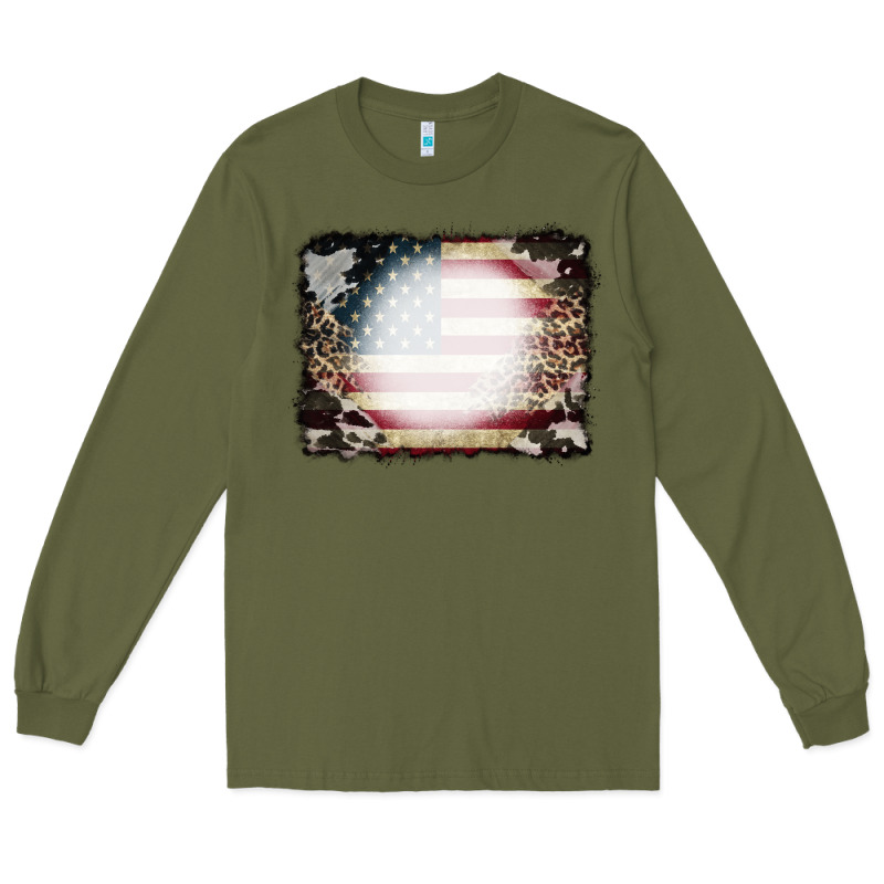 American Flag Cowhide Leopard Bleach Effect Long Sleeve Tee by CowCowDesign | Teevron