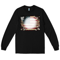 Black American Flag Cowhide Leopard Bleach Effect Long Sleeve Tee - CowCowDesign