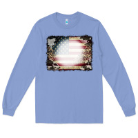Colony Blue American Flag Cowhide Leopard Bleach Effect Long Sleeve Tee - CowCowDesign