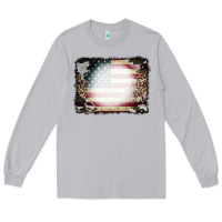 Moon Dust American Flag Cowhide Leopard Bleach Effect Long Sleeve Tee - CowCowDesign