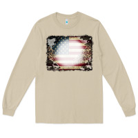Mushroom American Flag Cowhide Leopard Bleach Effect Long Sleeve Tee - CowCowDesign
