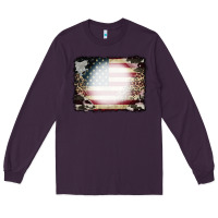 Plum American Flag Cowhide Leopard Bleach Effect Long Sleeve Tee - CowCowDesign
