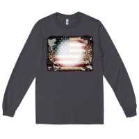 Smoke American Flag Cowhide Leopard Bleach Effect Long Sleeve Tee - CowCowDesign