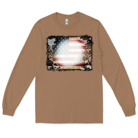 Toasted Coconut American Flag Cowhide Leopard Bleach Effect Long Sleeve Tee - CowCowDesign