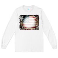 White American Flag Cowhide Leopard Bleach Effect Long Sleeve Tee - CowCowDesign