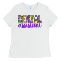 White Mardi Gras Dental Assistant Ladies Tee - NancyCooperArtShop