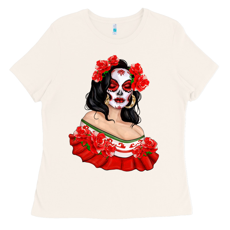 Mexicana Skull Girl With Roses Ladies Tee by texasbilliewilder | Teevron