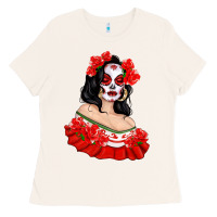 Bone Mexicana Skull Girl with Roses Ladies Tee - texasbilliewilder
