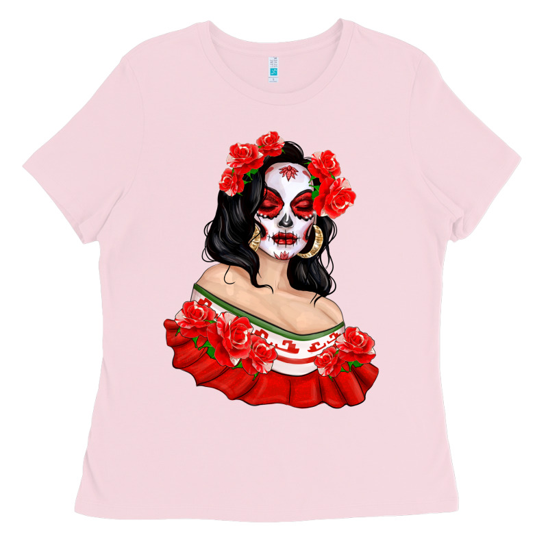 Mexicana Skull Girl With Roses Ladies Tee by texasbilliewilder | Teevron