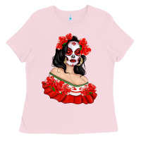 Bubblegum Pink Mexicana Skull Girl with Roses Ladies Tee - texasbilliewilder
