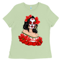 Matcha Mexicana Skull Girl with Roses Ladies Tee - texasbilliewilder