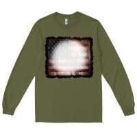 Army Green America Wood Flag with bBeach Effect Long Sleeve Tee - CowCowDesign