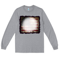 Heather Grey America Wood Flag with bBeach Effect Long Sleeve Tee - CowCowDesign