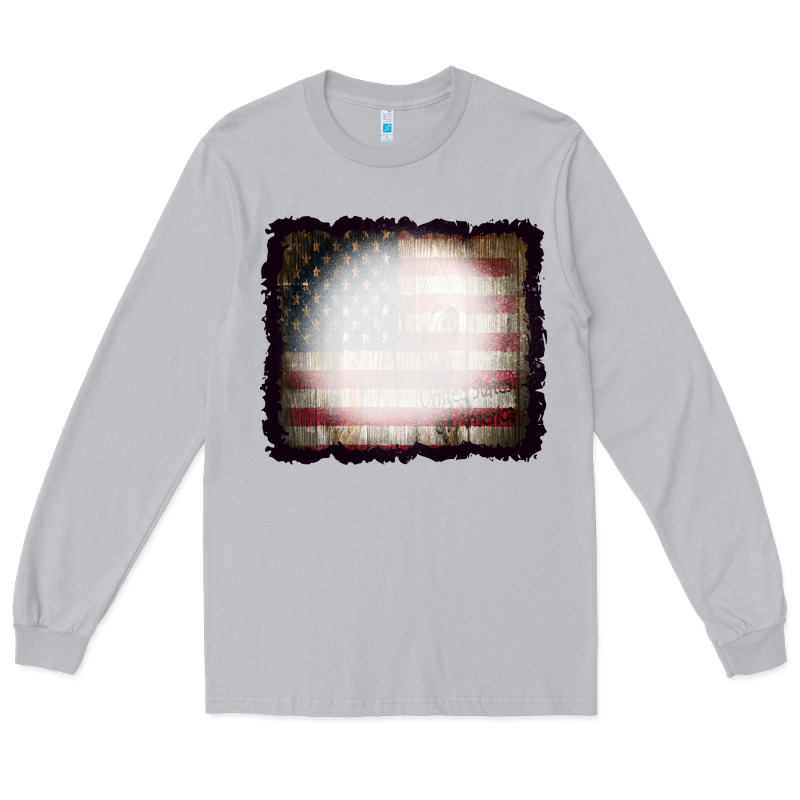 America Wood Flag With Bbeach Effect Long Sleeve Tee by CowCowDesign | Teevron