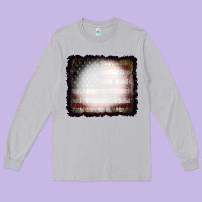 America Wood Flag With Bbeach Effect Long Sleeve Tee Designed By Cowcowdesign