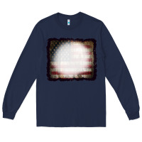 Navy America Wood Flag with bBeach Effect Long Sleeve Tee - CowCowDesign