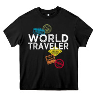 Black world traveler passport stamp gift shirt for men and women t shirt Heavy Core Tee - trangStudio