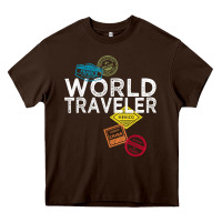 Chocolate Brown world traveler passport stamp gift shirt for men and women t shirt Heavy Core Tee - trangStudio