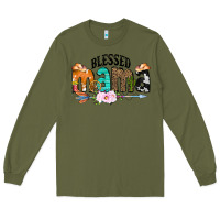 Army Green Blessed Mama Long Sleeve Tee - CowCowDesign