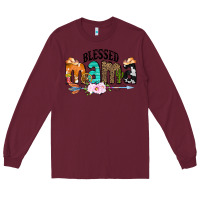 Burgundy Blessed Mama Long Sleeve Tee - CowCowDesign
