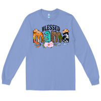 Colony Blue Blessed Mama Long Sleeve Tee - CowCowDesign