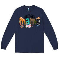 Navy Blessed Mama Long Sleeve Tee - CowCowDesign