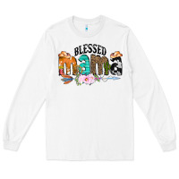 White Blessed Mama Long Sleeve Tee - CowCowDesign