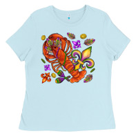 Baby Blue Crawfish and fleur de lis Ladies Tee - NancyCooperArtShop