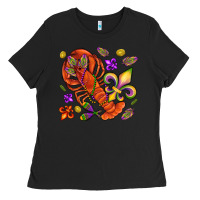 Black Crawfish and fleur de lis Ladies Tee - NancyCooperArtShop