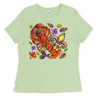 Matcha Crawfish and fleur de lis Ladies Tee - NancyCooperArtShop
