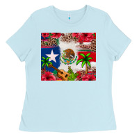 Baby Blue Mexican and Puerto Rico flag Ladies Tee - texasbilliewilder