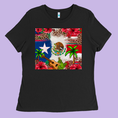 Mexican And Puerto Rico Flag Ladies Tee Designed By Texasbilliewilder