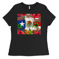 Black Mexican and Puerto Rico flag Ladies Tee - texasbilliewilder