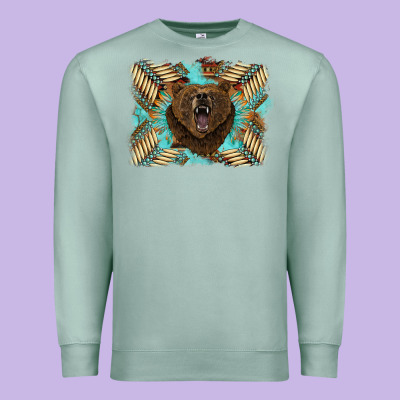 Bear Native American Background Premium Sweatshirt Designed By Barkaloodesign