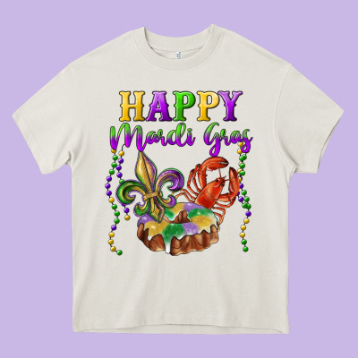 Happy Mardi Gras Fleur De Lis King Cake Crawfish Heavy Core Tee Designed By Ranaportraitstore