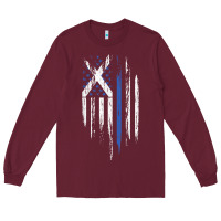 Burgundy Scottish American Flag Combo Scotland USA Saltire Gift Long Sleeve Tee - trangStudio