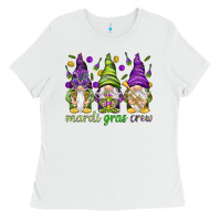 White Mardi Gras crew with gnomes Ladies Tee - NancyCooperArtShop