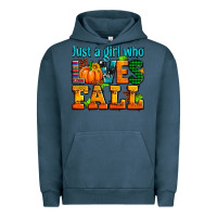 Pigment Midnight Navy just a girl who loves fall Urban Hoodie - AdoDesignShop
