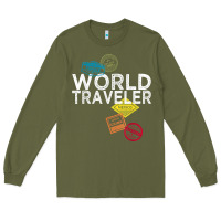 Army Green world traveler passport stamp gift shirt for men and women t shirt Long Sleeve Tee - trangStudio