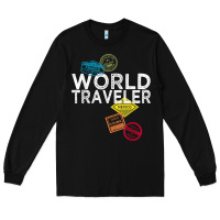 Black world traveler passport stamp gift shirt for men and women t shirt Long Sleeve Tee - trangStudio