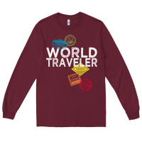 Burgundy world traveler passport stamp gift shirt for men and women t shirt Long Sleeve Tee - trangStudio