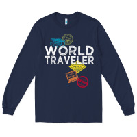Navy world traveler passport stamp gift shirt for men and women t shirt Long Sleeve Tee - trangStudio